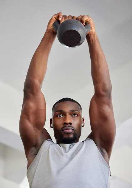 Kettlebell Exercise Black Man Doing Training Wellness Workout Fitness Health — Stock Photo, Image