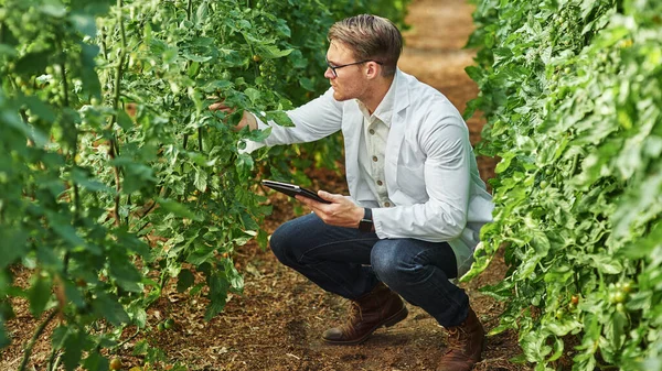 You learn something new everyday when youre working with plants. Full length shot of a young scientist using a digital tablet while studying plants and crops outdoors on a farm