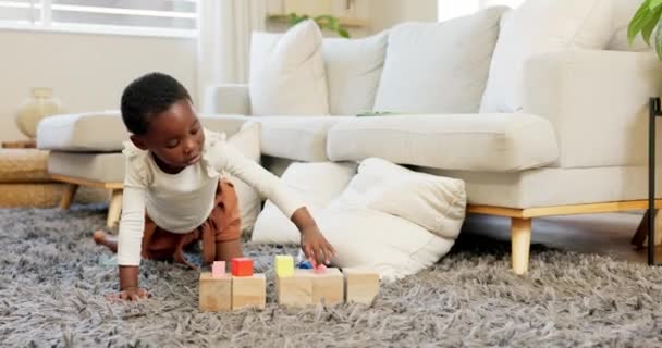 Kids Building Blocks Creative Learning Family Home Living Room Floor — Stock Video