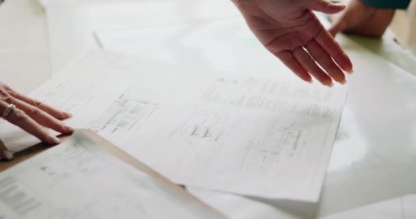 Blauwdruk Architectuur Vergadering Handen Met Plan Tekening Papierwerk Architect Bouwwerk — Stockvideo