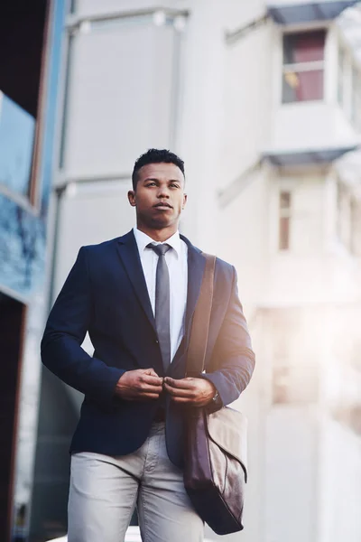 stock image Im ready to face this city. a handsome young businessman in the city