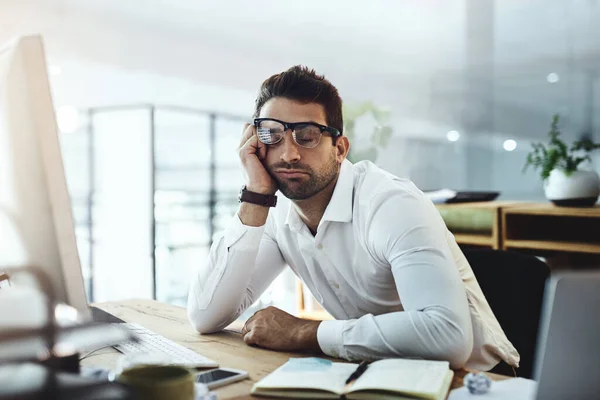 His Motivation Simply Wandered Away Young Businessman Sleeping His Desk — Stock Photo, Image