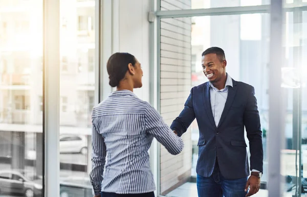 Work Right People Who Push You Further Two Businesspeople Shaking — Stock Photo, Image