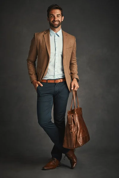 Fashion Art Canvas Studio Shot Handsome Young Man Posing Gray — Stock Photo, Image
