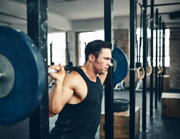 Look Good Muscles Man Lifting Weights Gym — Stock Photo, Image