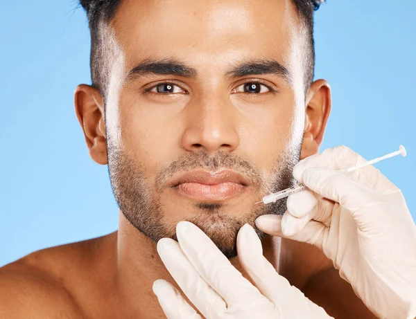 Man Botox Cosmetic Facial Care Aging Wrinkles Treatment Healthcare Nurse — Stock Photo, Image