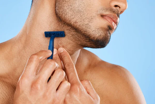 Mann Hände Und Rasiermesser Zur Bartpflege Hautpflege Oder Gesichtsbehandlung Vor — Stockfoto