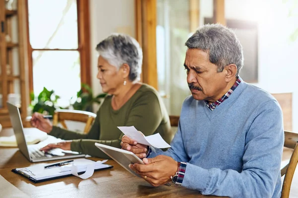 Taking Care Financial Matters Mature Couple Managing Paperwork Together Home — Stock Photo, Image
