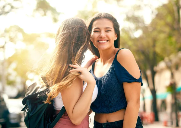 stock image She has a way of always making me laugh. two female best friends hanging out in the city