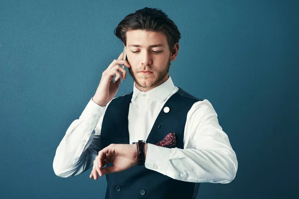 Ive Got Hour Studio Shot Handsome Young Businessman Checking Time — Stock Photo, Image