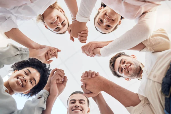 Teamarbeit Unterstützung Und Zusammenarbeit Glücklicher Mitarbeiter Mit Vielfalt Synergien Und — Stockfoto