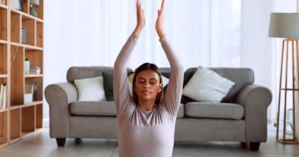 Yoga Meditation Home Exercise Woman Praying Namaste Hands Zen Energy — Stock Video