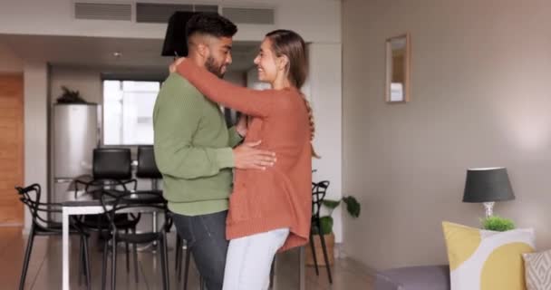 Love Dancing Young Couple Living Room Having Fun Bonding Happy — Stock Video