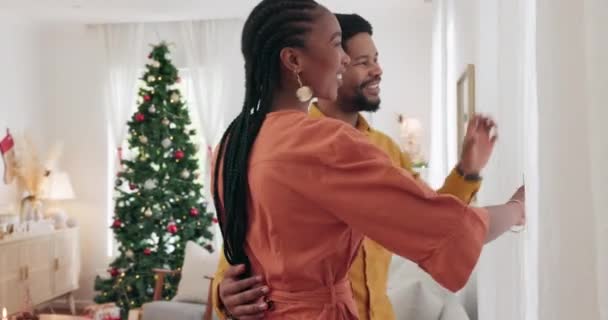 Kerstmis Ochtend Liefde Met Een Zwart Paar Hun Huis Het — Stockvideo