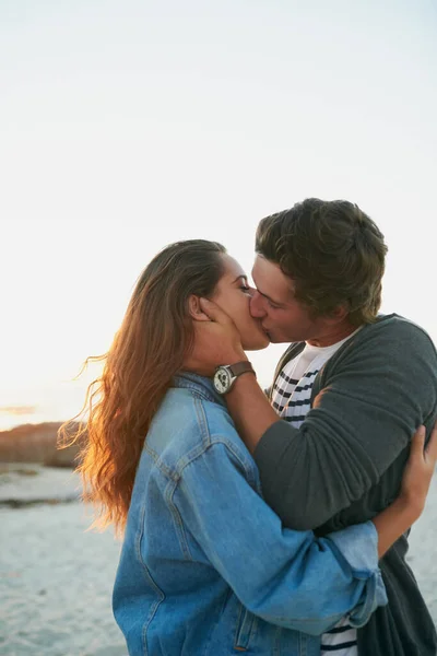 Forever Always Affectionate Young Couple Bonding Beach — Stock Photo, Image
