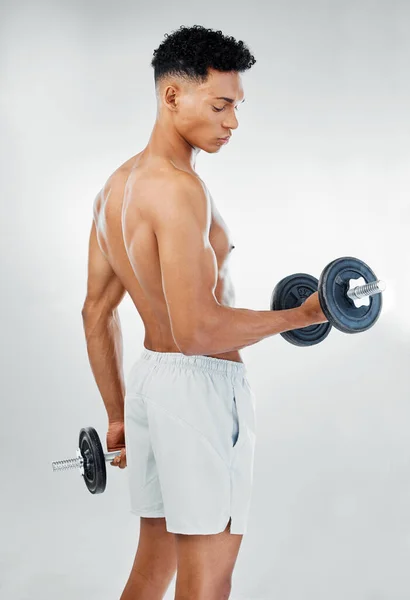 Fitness Gesundheit Und Sport Mann Mit Kurzhanteln Krafttraining Wellness Workout — Stockfoto
