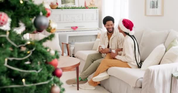 Noël Café Vacances Avec Couple Noir Sur Canapé Dans Leur — Video