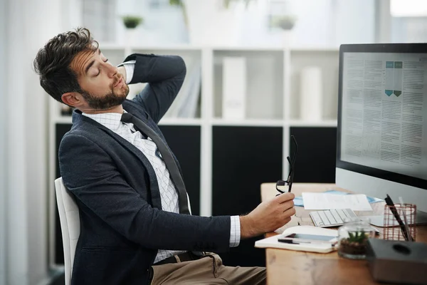 Its Sign Its Time Break Young Businessman Suffering Neck Pain — Stock Photo, Image