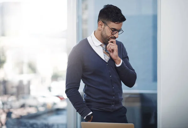 Put Careful Thought Your Every Action Young Businessman Looking Thoughtful — Stock Photo, Image