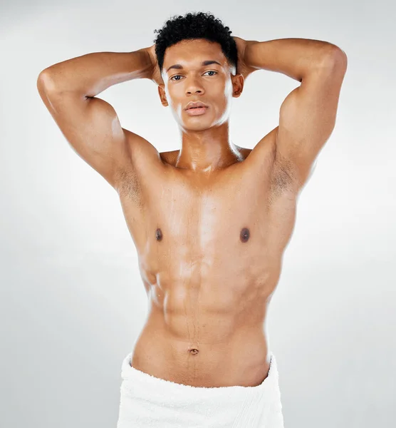 Modelo Abdominales Topless Retrato Estudio Con Músculo Perfecto Bienestar Corporal — Foto de Stock