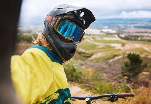 Mountain Bike Selfie Ciclismo Campagna Avventure Estreme Viaggi Gite Nella — Foto Stock