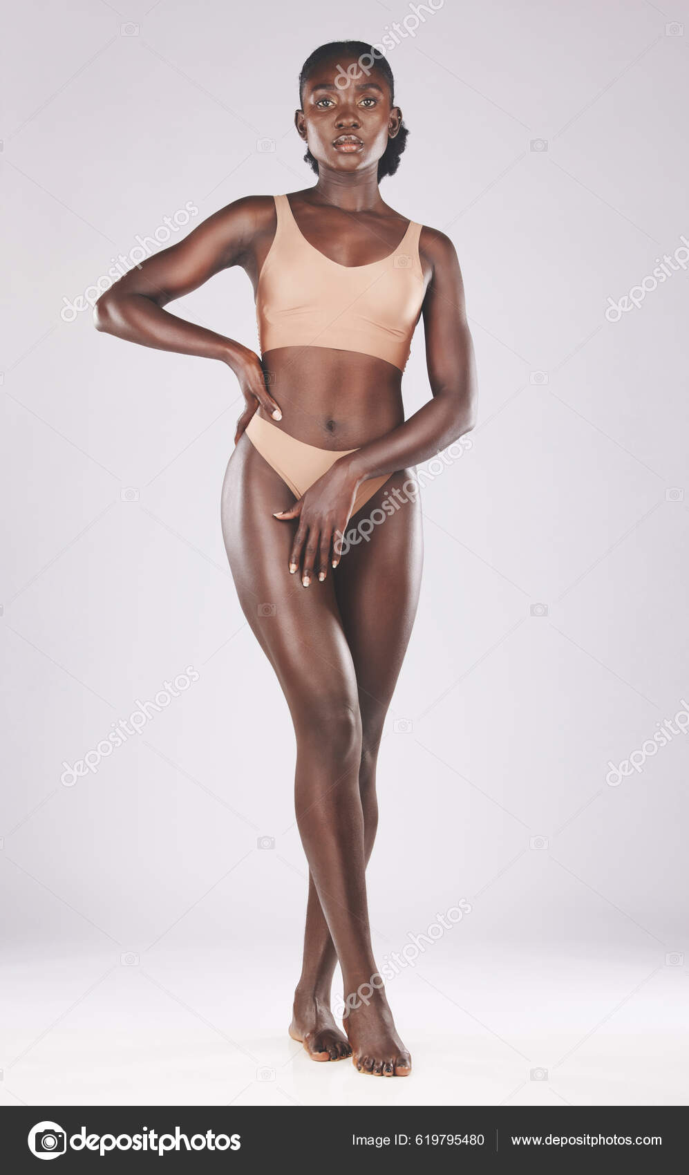 Black Woman Model Underwear Studio Fashion Beauty Body Care White