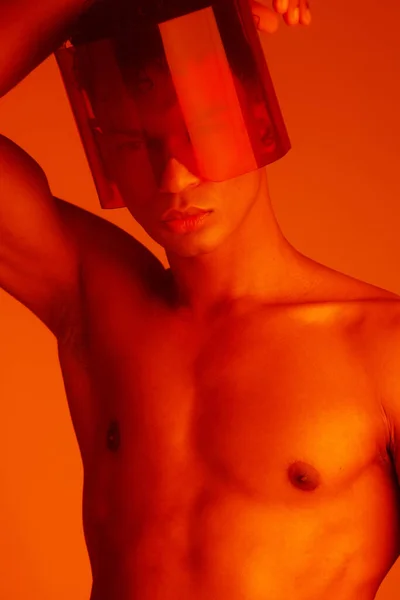 Cyberpunk Okulary Czerwony Neon Model Przyszłym Stylu Oświetlenie Fantasy Futurystyczna — Zdjęcie stockowe