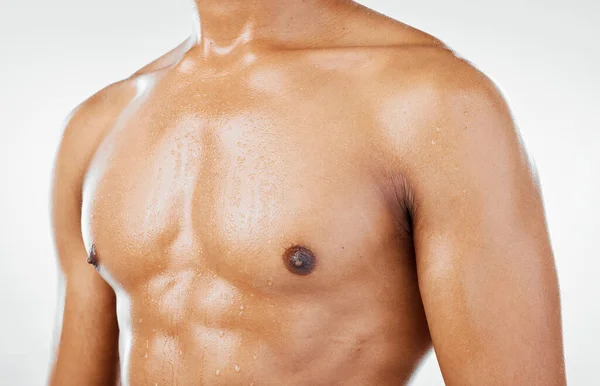 Spor Erkek Göğüs Stüdyoda Sağlık Sağlık Kas Için Yakın Plan — Stok fotoğraf