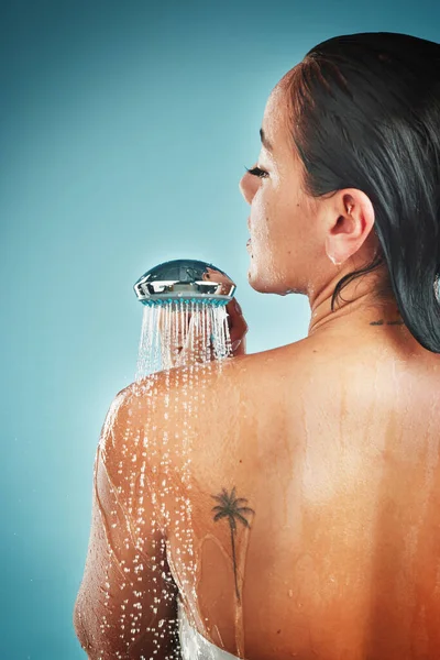 Beleza Cuidados Com Pele Mulher Chuveiro Para Preparação Higiene Cabelo — Fotografia de Stock