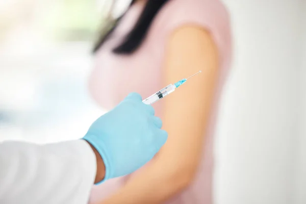 Impfstoff Covid Und Gesundheitswesen Hand Und Spritzennadel Mit Medizin Arzt — Stockfoto