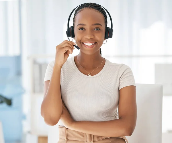 Portrait Telemarketing Black Woman Smile Customer Service 