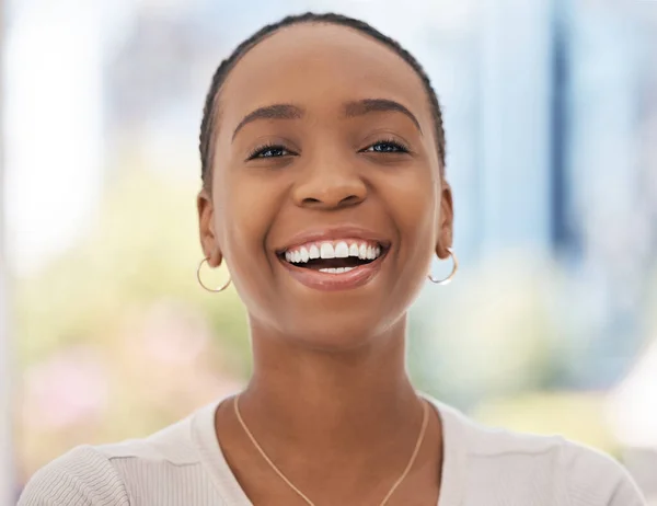 Happy Portrait Face Black Woman Corporate Working Smile Business Employee — Stock Photo, Image