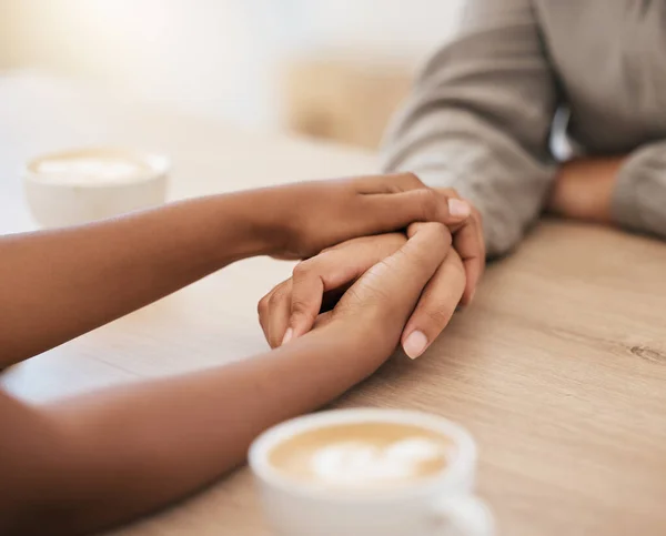 Café Mulheres Mãos Dadas Apoio Confiança Ajuda Para Saúde Mental — Fotografia de Stock