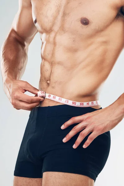Fitness Fogyás Mérőszalag Ember Hogy Ellenőrizze Derék Mérete Haladás Diéta — Stock Fotó