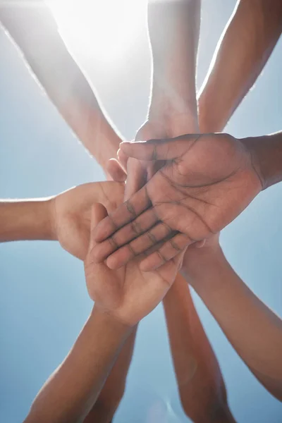 Mãos Apoio Diversidade Com Equipe Solidariedade Juntos Para Colaboração Formação — Fotografia de Stock