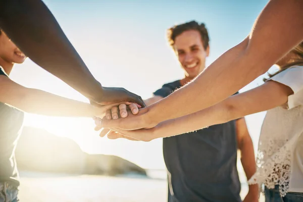 Hands Keeping Friendship Tight Group Young Joining Hands Together Solidarity — Stock Photo, Image