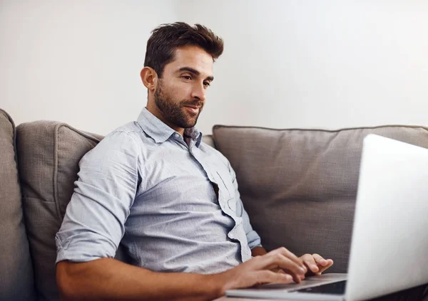 Working Home Always Best Focused Young Man Working His Laptop — Stock Photo, Image