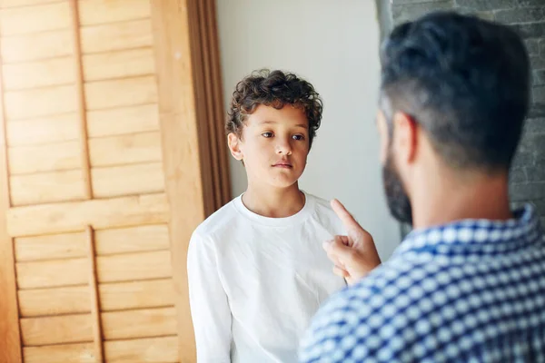 Warned You Father Disciplining His Little Son Home — Stock Photo, Image