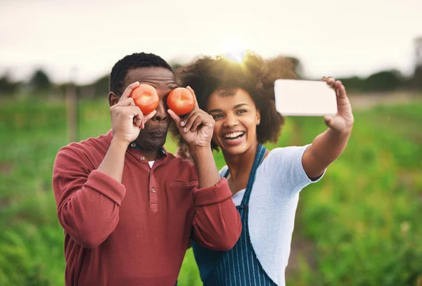 Dumma Selfies Bästa Selfies Ett Kärleksfullt Ungt Par Som Tar — Stockfoto