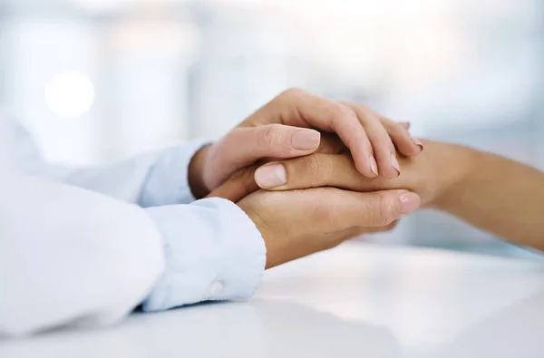 Promise Guide Support You Closeup Shot Doctor Holding Patients Hand — Stock Photo, Image