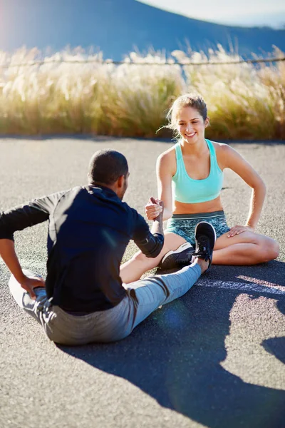 Could All Some Motivation Sporty Young Couple Stretching Run — Stock Photo, Image