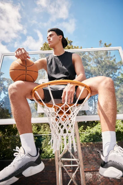 Basquete Esportes Homem Cesta Com Bola Para Fitness Exercício Treino — Fotografia de Stock