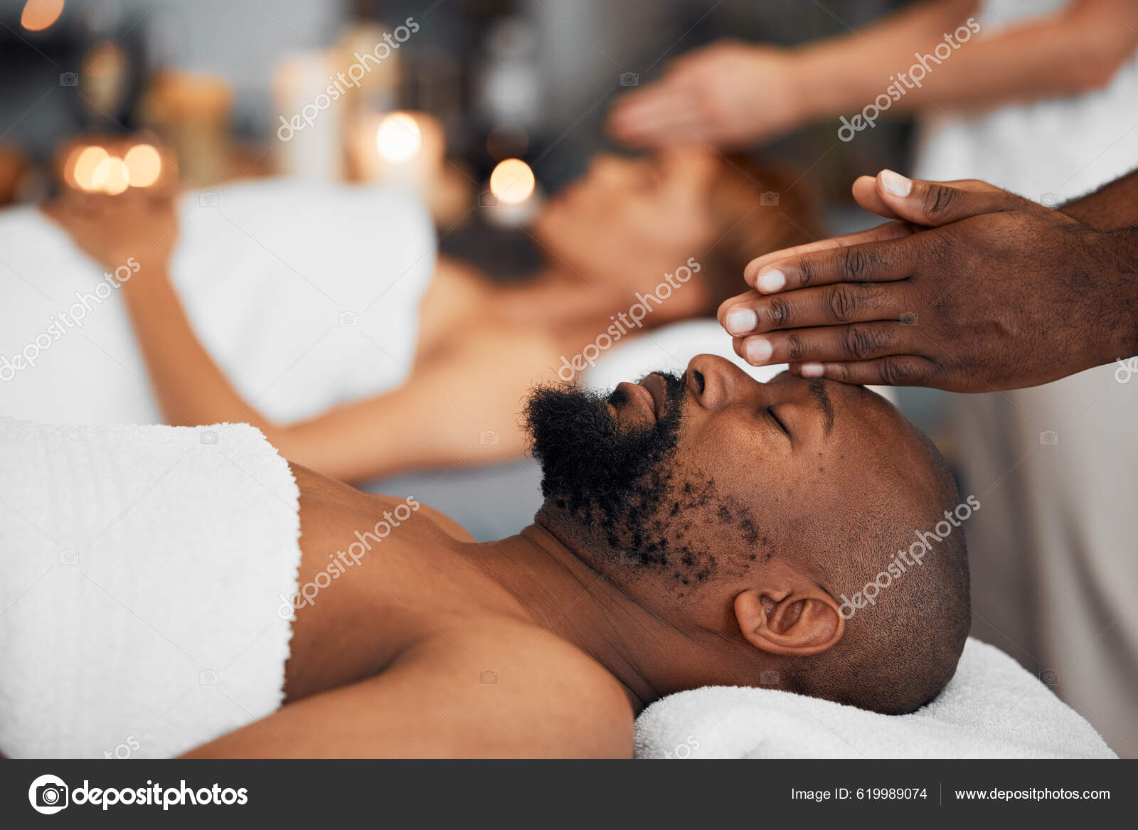 Black Man Head Massage Being Calm Relax Clear Mind Being — Stock Photo ©  PeopleImages.com #619989074