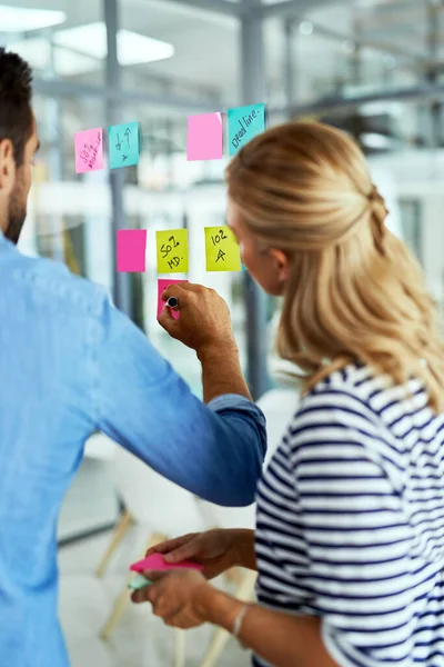 Putting Creative Minds Work Two Colleagues Having Brainstorming Session Modern — Stock Photo, Image