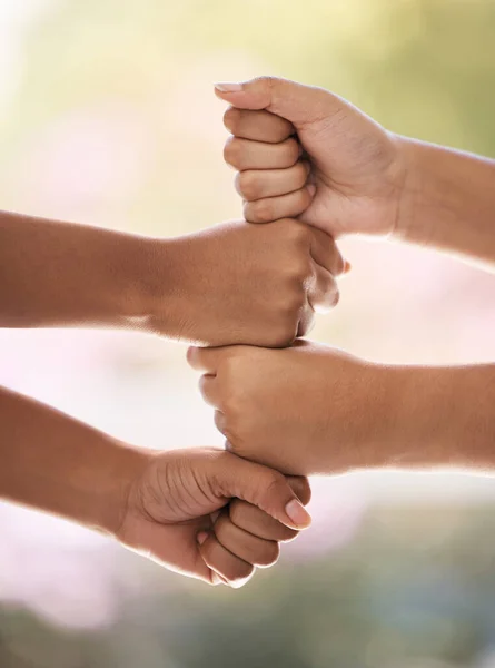 Teamwork Fist Bump Hands Show Support Motivation Partnership Mission Goals — Photo