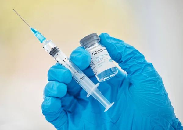 Covid Vaccino Mano Siringa Salute Sicurezza Contro Malattie Vicino Medico — Foto Stock