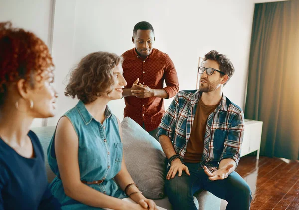 stock image We hire character then train skill. creative employees having a meeting in the office