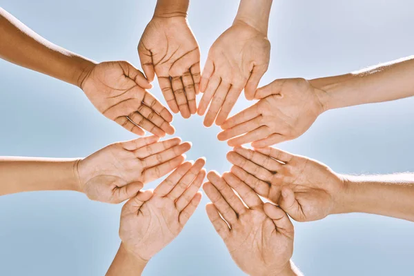 Handen Rondte Teamwork Zakenmensen Met Ondersteuning Samenwerking Teambuilding Voor Missiesucces — Stockfoto