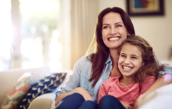 Favourite Movie Favourite Girl Beautiful Mother Her Adorable Daughter Bonding — Stock Photo, Image