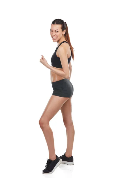 Keep Flexing Full Length Portrait Fit Young Woman Flexing Sportswear — Stock Photo, Image